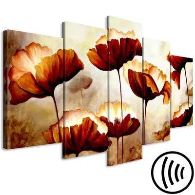Produktbild von Akustikbild Blumen 200x100 cm Bilder Akustikschaum Hochleistungsschallabsorber Schallschutz Leinwand 5 tlg Wandbild Raumakustik Schalldämmung wie gemalt b-B-0339-b-m