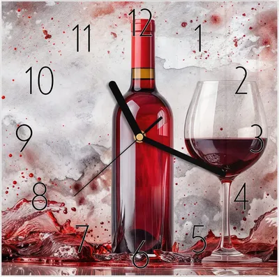 Produktbild von Wanduhr aus Glas mit Motiv Rotwein mit Glas- 30 x 30 cm - inkl. Aufhängesystem