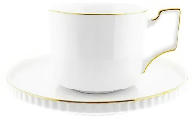 Produktbild von Kaffeetassen-Set 200 ml 12 Teilig aus Porzellan in Weiß mit Goldumrandung
