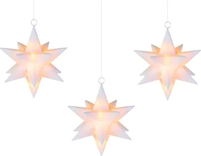 Zdjęcie produktu dla F-H-S International pływające plastikowe gwiazdy LED, zestaw 3, białe, 10 ciepłych białych/10 RGB LED każda, 13 cm, wysokiej jakości pilot zdalnego sterowania, przełączana ciepła biel,