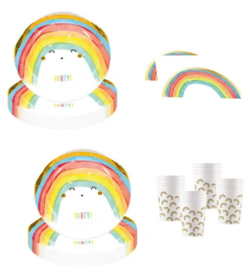 Regenbogen Party Set: 16 Teller, 16 Becher, 20 Servietten