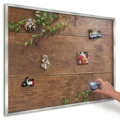 Produktbild von Magnettafel 100x70 cm in einem silbernen Rahmen - Magnetische Metalltafel, Magnetpinnwand zur Wandmontage für Wohnzimmer, Küche, Flur, Kinderzimmer und Büro - Holznatur