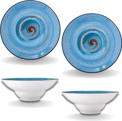 Image de Wilmax Assiette creuse 22,5 cm 1100 ml Bleu Porcelaine Lot de 2 WL-669623/A2