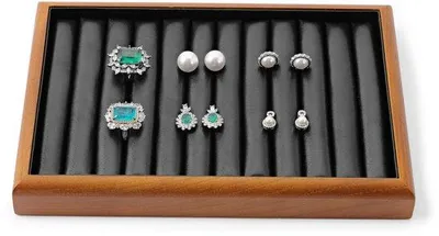 Produktbild von Ibenzoa® Hochwertiger Holz-Schmuck-Organizer mit 6 Fächern, weiches Mikrofaserfutter, stapelbar, 25 x 17 x 3 cm – platzsparende Aufbewahrung für Ringe & Ketten
