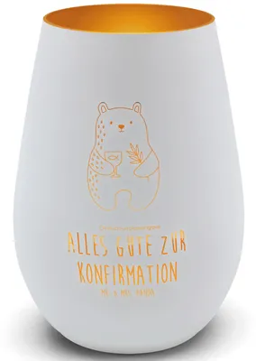 Produktbild von Mr. & Mrs. Panda Laterne Bär Konfirmation - Weiß - Geschenk, Kerzenhalter, Kirche, Outdoor Windlicht, Evangelisch, Teddy, Gottesdienst, Glas, Teelichthalter
