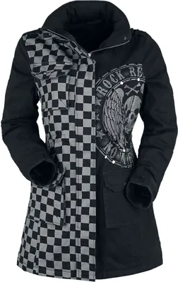 Produktbild von Rock Rebel by EMP Damen schwarz-graue Jacke mit Nieten und Print L