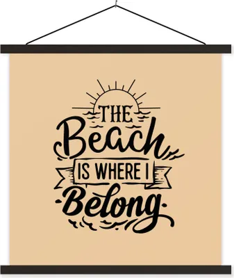 Produktbild von MuchoWow® Textilposter Zitate - Strand - Sonne 120x120 cm mit schwarzem Rahmen - Aufhängungsset