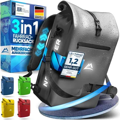 Produktbild von Nextcover® NEU 3in1 Fahrradtasche für Gepäckträger [Aquashield] - Gepäckträgertasche, Rucksack und Umhängetasche 25 Liter I Fahrrad Tasche wasserdicht