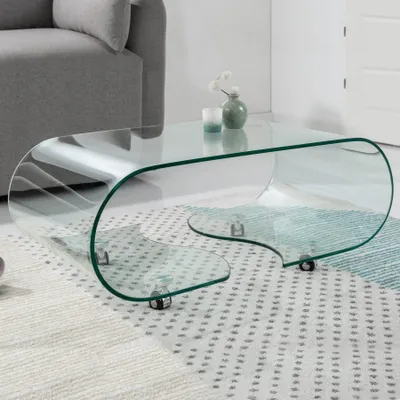 Produktbild von cagü: Design Glascouchtisch Couchtisch [MAYFAIR] Glas transparent auf Rollen 90cm x 50cm Oval