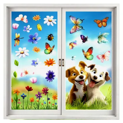Produktbild von Selbstklebende Fensterbilder Frühling 9 Stück Fensteraufkleber Blumen, Schmetterlinge und Vögel für die Frühlingsdekoration