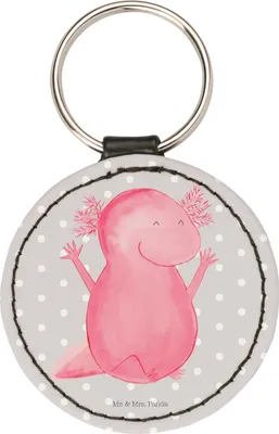 Produktbild von Mr. & Mrs. Panda Schlüsselanhänger Axolotl Hurra - Grau Pastell - Geschenk, Anhänger, schlüssel, Lurch, Motivation, Schwanzlurch, Taschenanhänger, schlüsselbund, für
