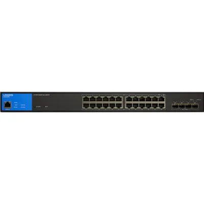 Produktbild von Linksys 24-Port Gigabit-Netzwerk-PoE+-Switch, 410 W, 4 10G-Uplink-SFP+-Steckplätze, Managed, L3, Gigabit Ethernet (10/100/1000), Power over Ethernet (PoE)