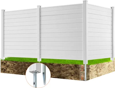 Obrázok produktu pre VEVOR 3xPanely záhradný plot 122x122cm plot na ochranu súkromia PVC a pozinkovaný plech zemný hrot vetrolam kovové stĺpiky do 50 cm lamelový plot plot na ochranu súkromia ideálny pre bazénové zariadenia klimatizačné systémy