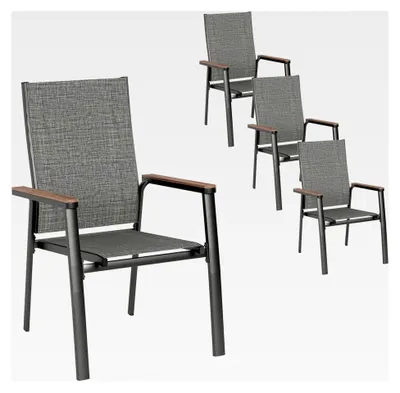Produktbild von 4er Set Gartenstühle aus Aluminium - Stapelbare Terrassenstühle mit Textilene für Garten, Balkon und Terrasse, wetterfest