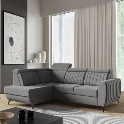 Produktbild von Ecksofa CONNOR II, Dunkelgrau, L-Form - mit Schlaffunktion, Bettkasten & Ottomane links