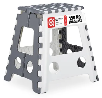 Produktbild von Relaxdays Klapphocker faltbar, 10er Set, Camping Hocker, Badhocker, bis 150 kg, Kunststoff, HBT: 39x39x32 cm, weiß/grau