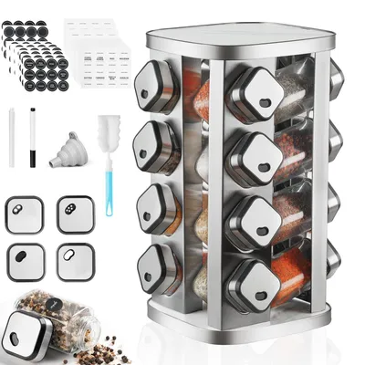 Immagine prodotto di Omgoods - Porta spezie girevole con 16 contenitori quadrati per spezie da 120 ml