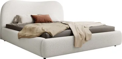 Produktbild von Selsey SIMSALO - Polsterbett mit Bouclé-Bezug und Stauraum, Creme, 180x200 cm