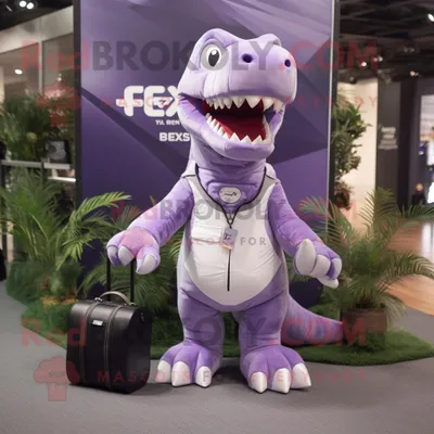 Immagine prodotto di Personaggio del costume della mascotte REDBROKOLY di Lavanda T Rex vestito con pantaloncini e valigette