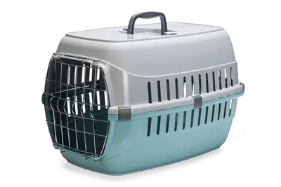 A pet carrier is shown against a white background.