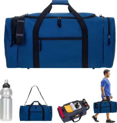 Produktbild von Sporttasche Herren XL Spear Gym 68 cm 65 Liter Large Reisetasche Saunatasche Gymbag Freizeittasche Fitness Sport Tasche 658 XXL Blau + Trinkflasche