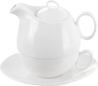Produktbild von Orion Teekanne Teekessel mit Teetasse für die Zubereitung von Tee aus Porzellan weiß MONA 3 El.
