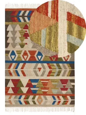 Obrázek produktu pro BELIANI Kelimový koberec vícebarevný vlna a bavlna 140 x 200 cm ručně tkaný boho geometrický vzor se střapci