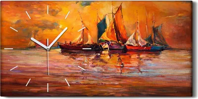 Produktbild von Wanduhr Bürouhr Leinwand Bild Geräuschlos Kunstdruck 60x30 Boot Ozean - weiße Hände