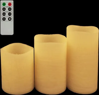 Produktbild von LED Echtwachskerzen 3er-Set mit Timer und Fernbedienung Stumpenkerze Dekokerze