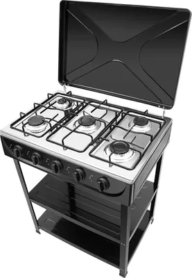 Image de Cuisinière à gaz - 5 brûleurs - 2,5 kW par brûleur - Allumage manuel - Surface émaillée - Fer et aluminium