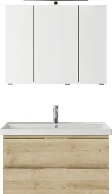 Produktbild von Badmöbelset 3-teilig Pelipal Serie 4035 BxHxT 90 x 200 x 45 cm Frontfarbe eiche riviera mit Waschtisch Keramik weiß und