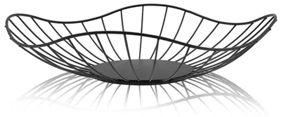 Image de Omgoods - Panier à fruits ovale en métal noir avec motif de feuilles