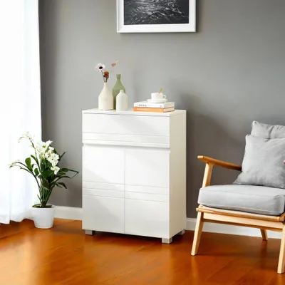 Produktbild von Badezimmerschrank mit 2 Türen, Schublade und verstellbarem Einlegeboden | Weiß | 60x30x80cm