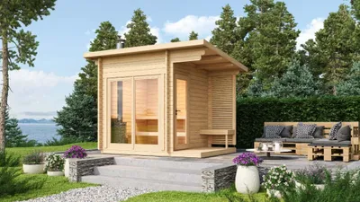Produktbild von FinnTherm Gartensauna Außensauna Saunahaus Lizzy S 2 Sitzbänke aus Holz Wandstärke 40 mm