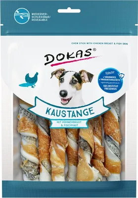 Produktbild von Dokas Kaustange mit Hühnerbrust & Fischhaut 170g