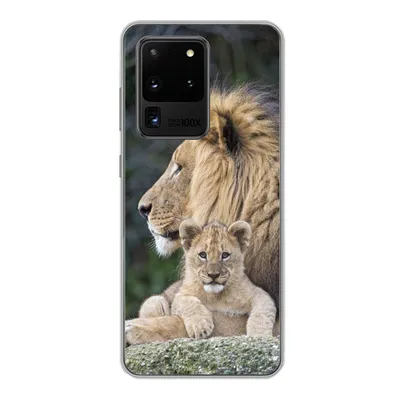 Produktbild von MuchoWow® Handyhülle Schutzhülle Hülle für Samsung Galaxy S20 Ultra Erwachsener Löwe mit Jungtier Silikon Softcase Handy Hülle - Karteninhaber