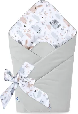 Produktbild von Pepi Babyhörnchen Einschlagdecke - 75×75 cm 100% Baumwolle  - Babydecke Wickeldecke Babynest - Graues Velvet Forest Friends