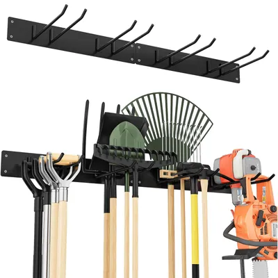 Image de Support d'outils de jardin - Support mural - 150 kg - Noir - 4 paires de crochets - 86 x 22 x 7,5 cm