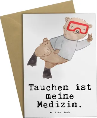 Produktbild von Mr. & Mrs. Panda valentinstagskarte Bär Tauchen - Weiß - Geschenk, osterkarten, einladungskarten, Schnorcheln, Diving, babykarte, hochzeitskarten, osterkarte, Grußkarten