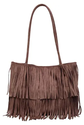 Produktbild von Elzusha – Bohemien-Stil Schultertasche aus Kunstleder mit Fransen, geeignet für Laptops bis 13 Zoll