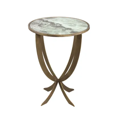 Productafbeelding van PTMD bijzettafel Laiko rond, metaal, koper/grijs - H 62 x Ø 45 cm - plantentafel