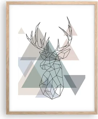 Produktbild von Gerahmtes Poster - Rahmen in heller Eiche - Hirsch Abstraktion - 40x50 cm - Wand Bild - Wanddeko - Wandbilder - Wandposter - Bilderrahmen - Bilder - Kunstdruck - Wandbild - P2NPA40x50-3909