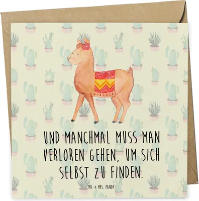 Produktbild von Mr. & Mrs. Panda Grußkarte Alpaka Stolz - Kaktus Grün - Geschenk, doppelkarte, anlasskarte, Glückwunschkarte, faltkarte, Lama, Klappkarte
