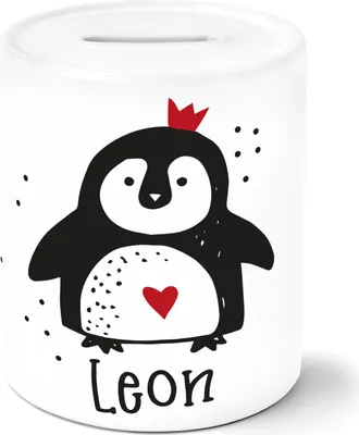 Produktbild von Kinder Spardose mit Namen Tiermotive little Fox Fuchs Pinguin Panda personalisiertes Sparschwein Keramik SpecialMe® Pinguin weiß unisize