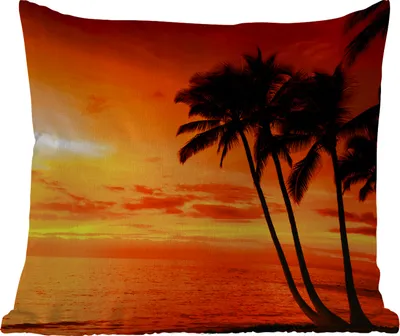Produktbild von MuchoWow® Outdoor Kissen - Palme - Sonnenuntergang - Tropisch - Orange - Meer - 45x45 cm - Wetterfest - Lounge Kissen - Fotokissen - Dekoratives Kissen