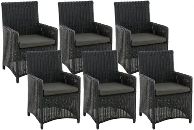 Produktbild von CLP Gartenstuhl 6er Set Fontana, Polyrattan Gartenstühle, Hochlehner mit Sitzkissen, schwarz Polsterfarbe Anthrazit