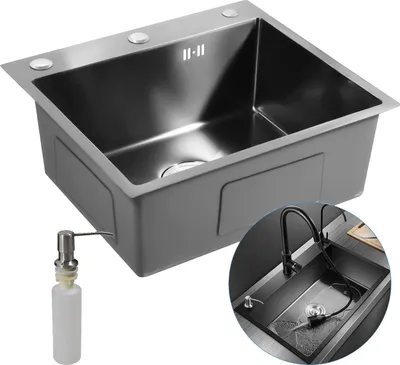 Obrázek produktu pro Kuchyňský dřez, nerezová konstrukce, hluboký design vany, černý