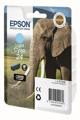 Produktbild von Epson Elephant Singlepack Light Cyan 24 Claria Photo HD Ink, Standardertrag, Cyan, Tinte auf Pigmentbasis, 5,1 ml, 1 Stück(e), Einzelpackung
