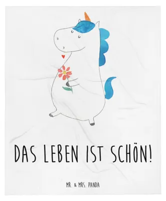 Produktbild von Mr. & Mrs. Panda Bettdecke Einhorn Spaziergang - Weiß - Geschenk, Freundin, Blumen, Plaid, Decke, Schwester, Kuscheldecke, Einhörner, Unicorn, Tagesdecke, Schlafdecke
