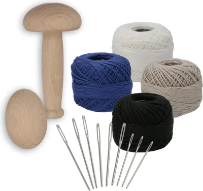 Produktbild von Lantelme Stopfset mit Stopfpilz Stopfei Holz und Baumwolle Stopfgarn und Edelstahl Stopfnadeln Reparatur Set für Socken Kleidung